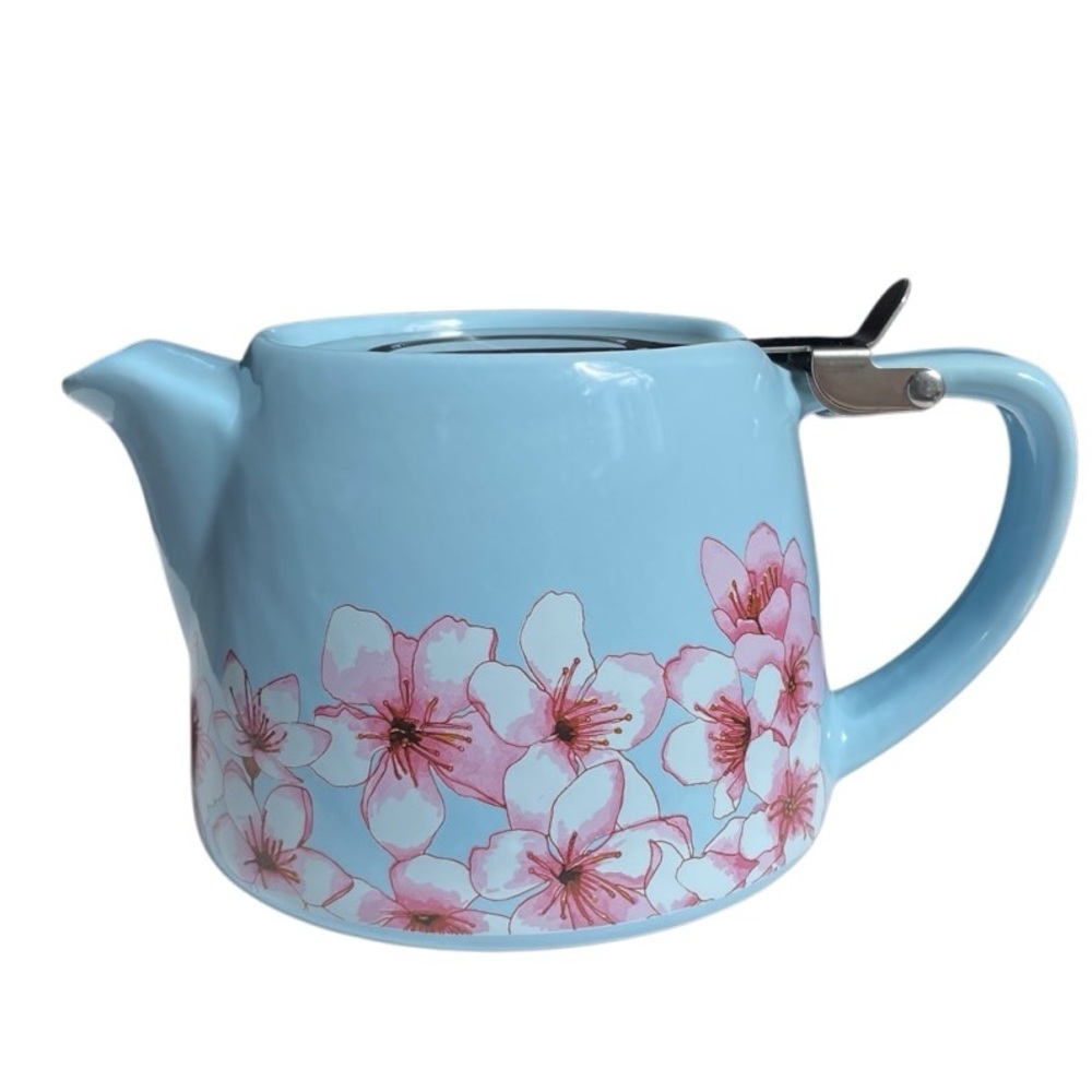 Alfred Ceramic and Stainless Teapot • Light Blue & Pink Floral